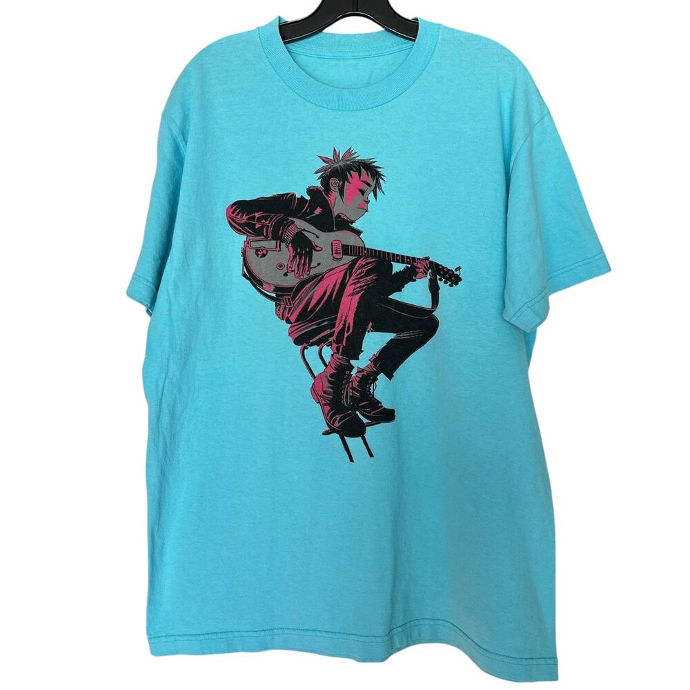 Gorillaz 2-D Guitar Graphic T-Shirt Blue Band Tee